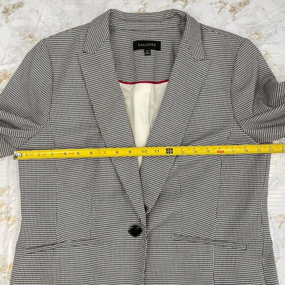 Talbots Women's 12 Single Button Stretch Blazer Jacket Black White Houndstooth - Picture 13 of 16